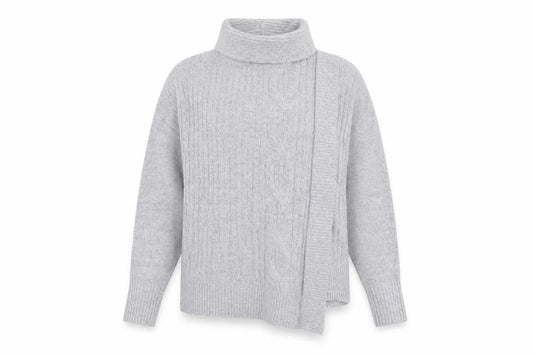 Wallis Women’s Grey Roll Neck Cable-Knit Pullover Jumper Size M