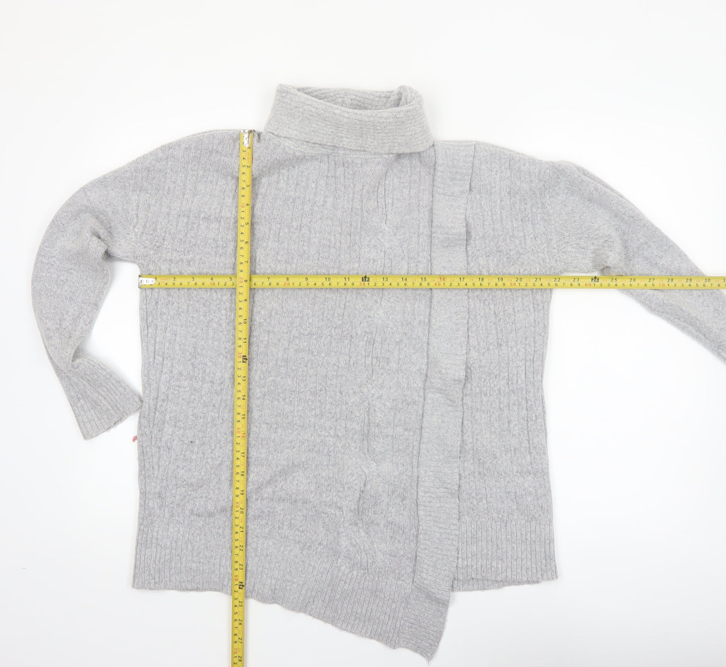 Wallis Women’s Grey Roll Neck Cable-Knit Pullover Jumper Size M