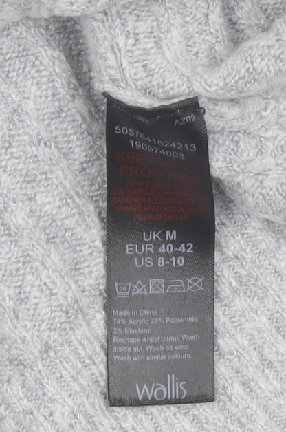 Wallis Women’s Grey Roll Neck Cable-Knit Pullover Jumper Size M