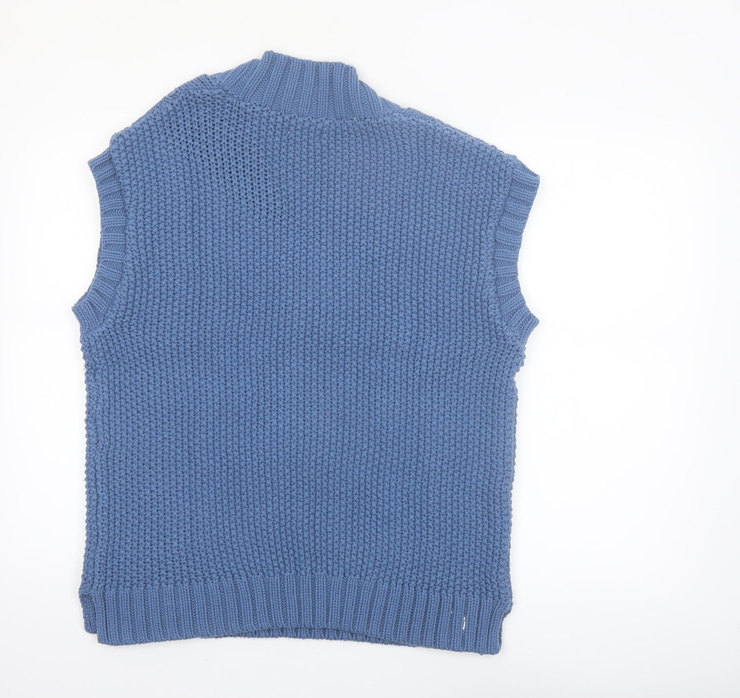 Cotton Traders Womens Blue Cable-Knit Sleeveless V-Neck Vest Jumper Size 16