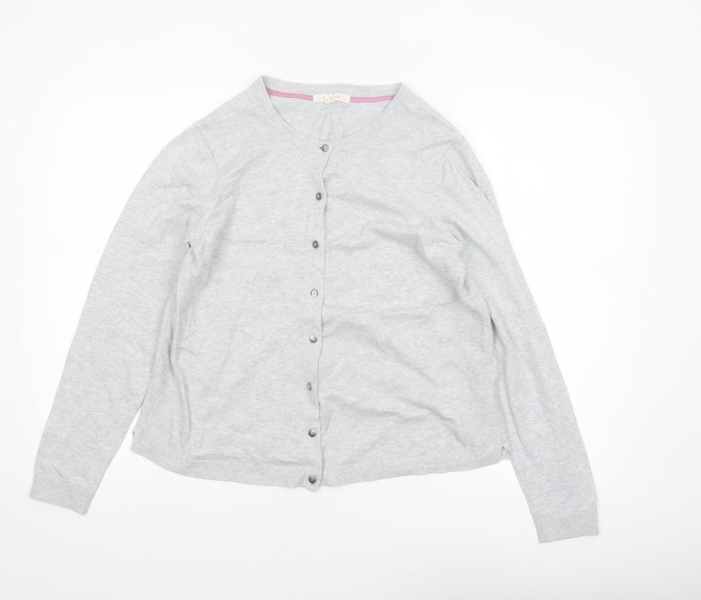 White Stuff Women's Grey Cotton Blend Crew Neck Cardigan Size 12