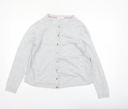White Stuff Women's Grey Cotton Blend Crew Neck Cardigan Size 12