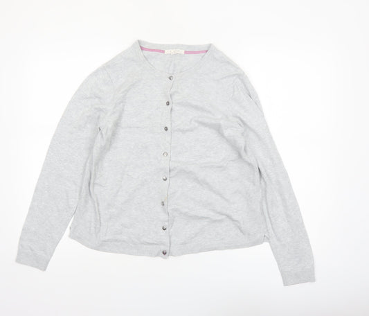 White Stuff Women's Grey Cotton Blend Crew Neck Cardigan Size 12