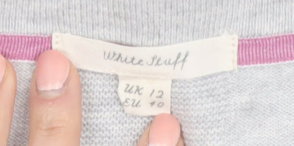 White Stuff Women's Grey Cotton Blend Crew Neck Cardigan Size 12