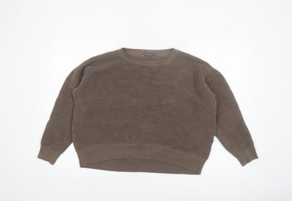 French Connection Women Brown Cotton Knit Jumper Size L Crew Neck