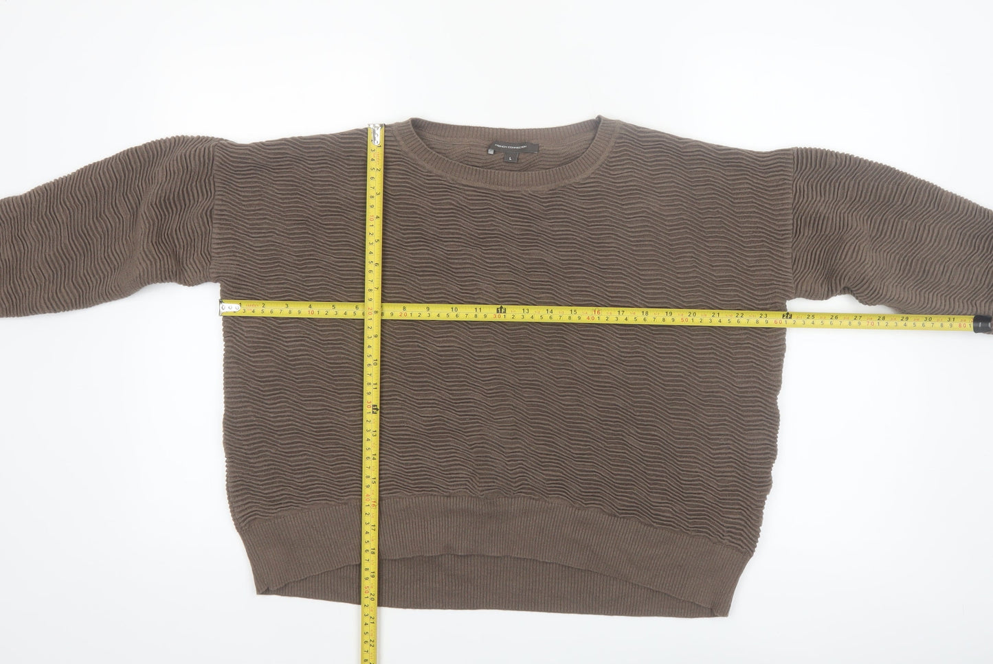 French Connection Women Brown Cotton Knit Jumper Size L Crew Neck