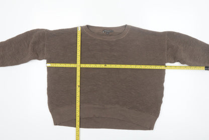 French Connection Women Brown Cotton Knit Jumper Size L Crew Neck