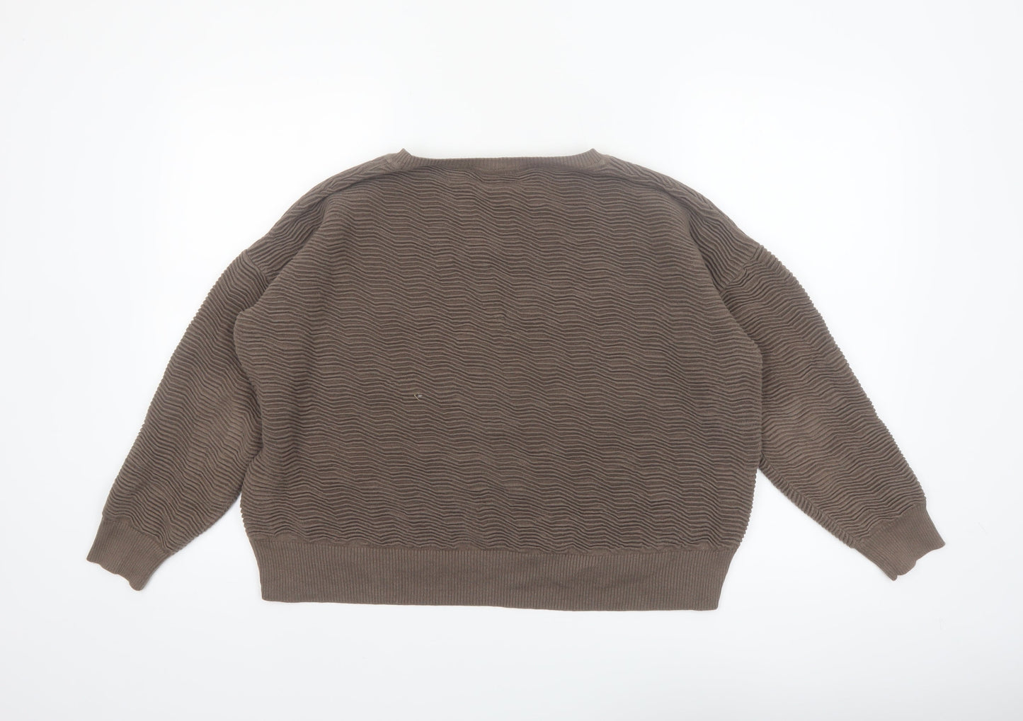 French Connection Women Brown Cotton Knit Jumper Size L Crew Neck