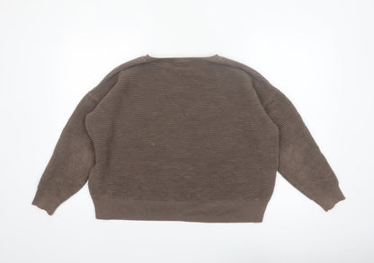 French Connection Women Brown Cotton Knit Jumper Size L Crew Neck