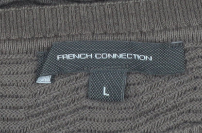 French Connection Women Brown Cotton Knit Jumper Size L Crew Neck