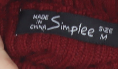 Simplee Women's Red Knit Roll Neck Puff Sleeve Sweater Dress M