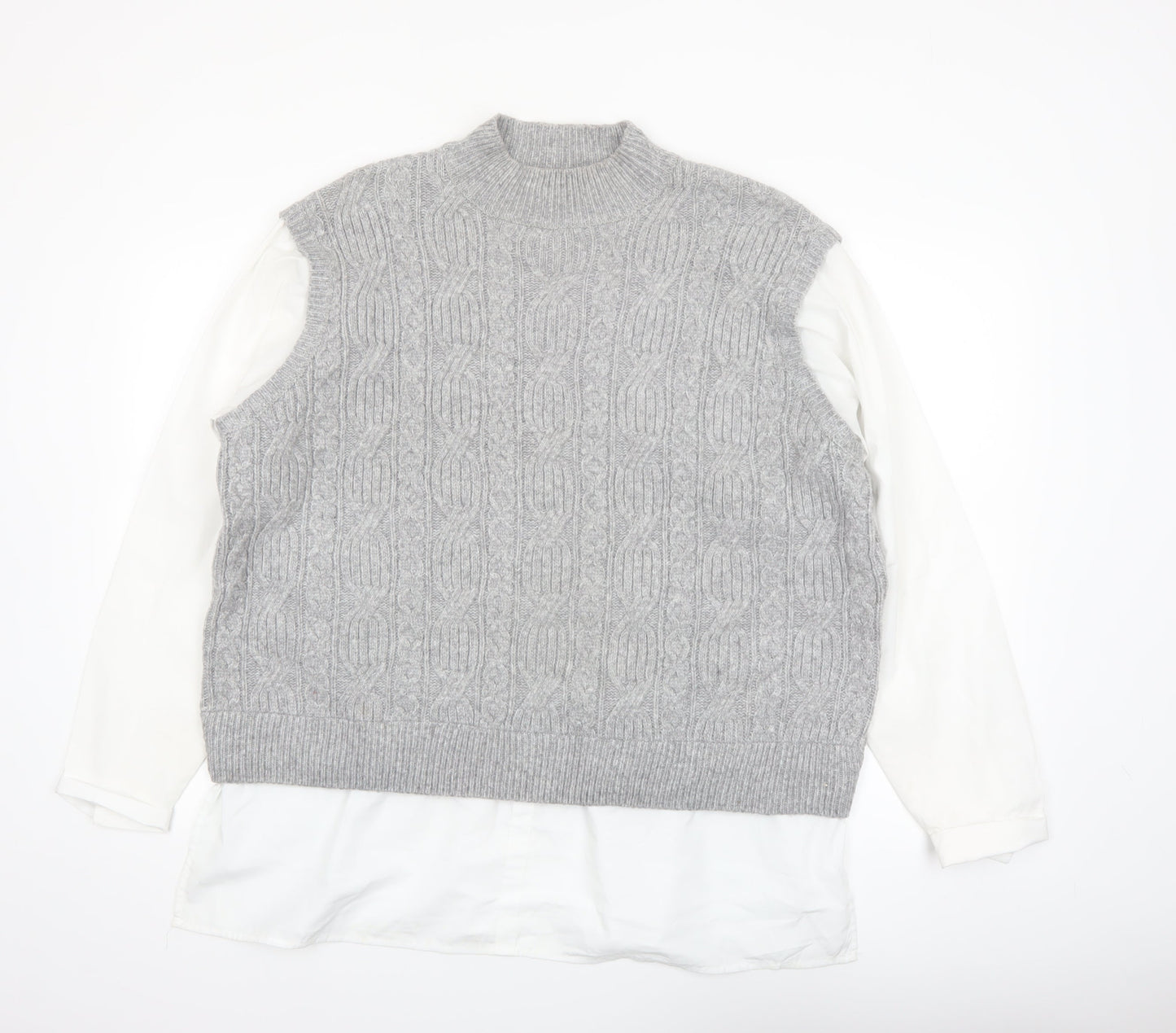 Papaya Women’s Grey Cable-Knit Sleeveless Mock Neck Jumper Vest Size 18