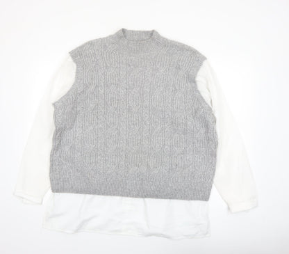 Papaya Women’s Grey Cable-Knit Sleeveless Mock Neck Jumper Vest Size 18