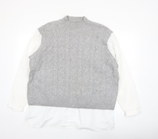 Papaya Women’s Grey Cable-Knit Sleeveless Mock Neck Jumper Vest Size 18