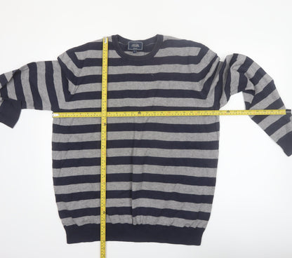 John Lewis Men's Grey Striped Cotton Cashmere Pullover Jumper L