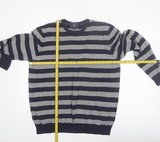 John Lewis Men's Grey Striped Cotton Cashmere Pullover Jumper L