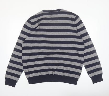 John Lewis Men's Grey Striped Cotton Cashmere Pullover Jumper L