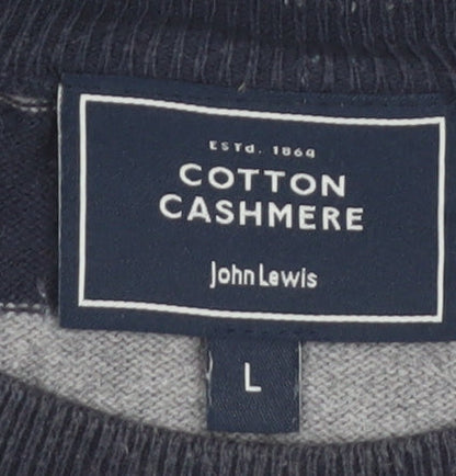 John Lewis Men's Grey Striped Cotton Cashmere Pullover Jumper L