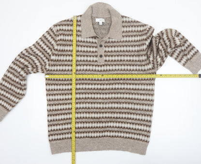 Next Men’s Beige Wool Blend Collared Henley Jumper Size L