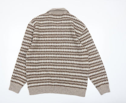 Next Men’s Beige Wool Blend Collared Henley Jumper Size L