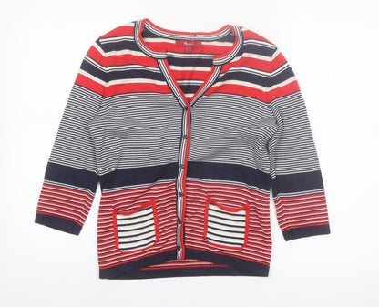 Monsoon Women's Multicoloured Striped Cotton V-Neck Cardigan Size 10