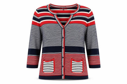 Monsoon Women's Multicoloured Striped Cotton V-Neck Cardigan Size 10