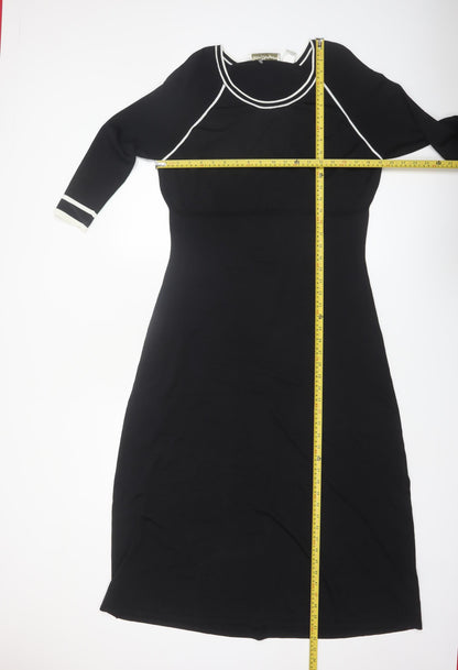 Norm Thompson Women Black M Knit Sheath Dress 3/4 Sleeve