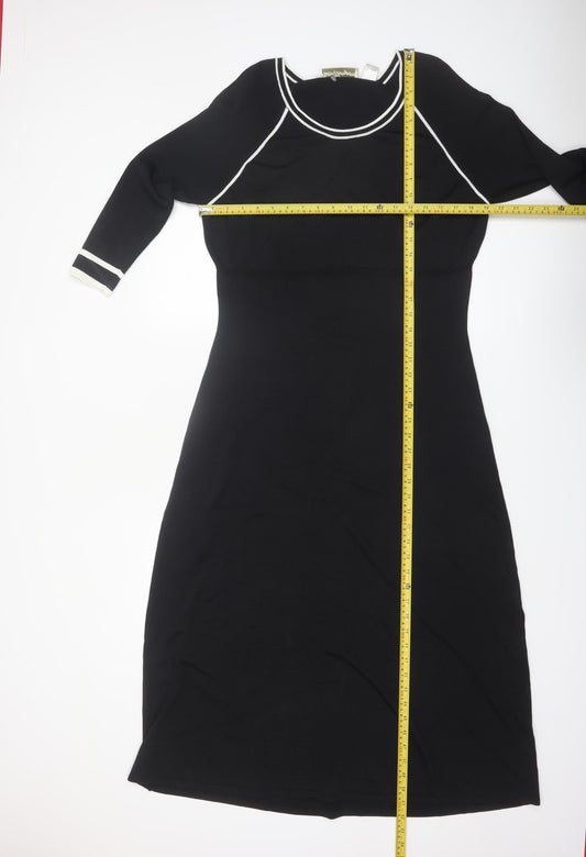 Norm Thompson Women Black M Knit Sheath Dress 3/4 Sleeve