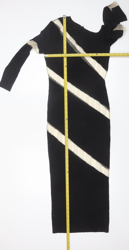 PrettyLittleThing Womens Black Midi Bodycon Dress M Colourblock Knit