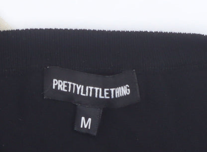PrettyLittleThing Womens Black Midi Bodycon Dress M Colourblock Knit