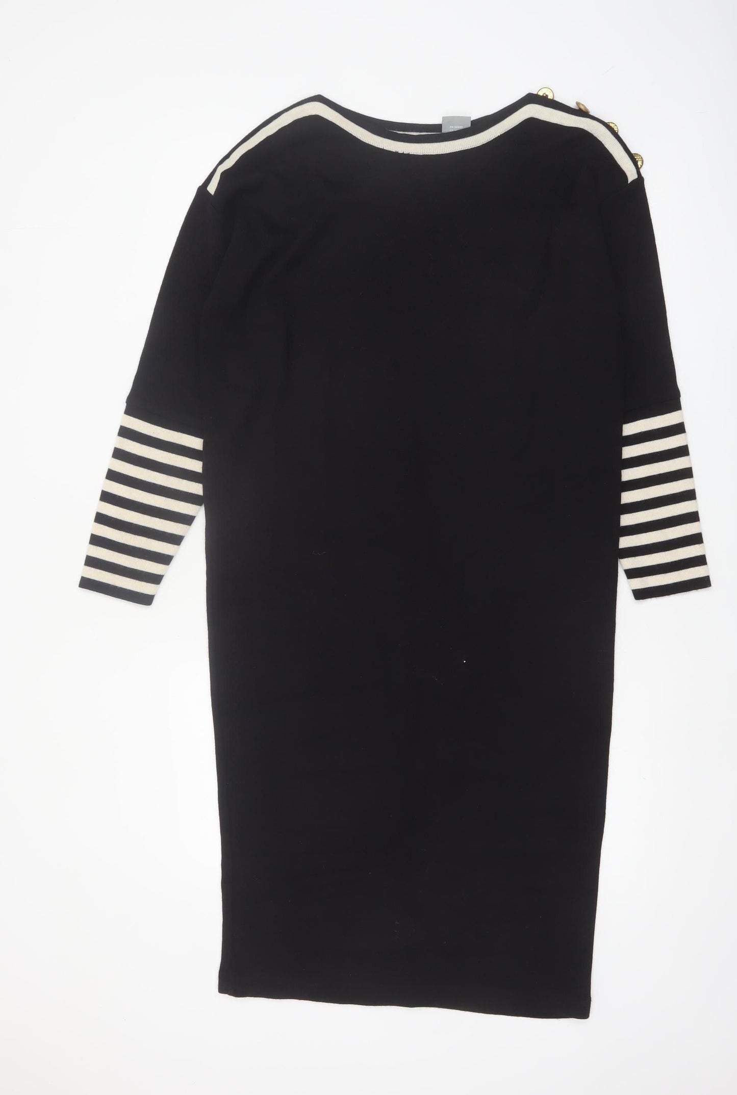 Liz Claiborne Women Black Petite S Striped Shift Knit Dress