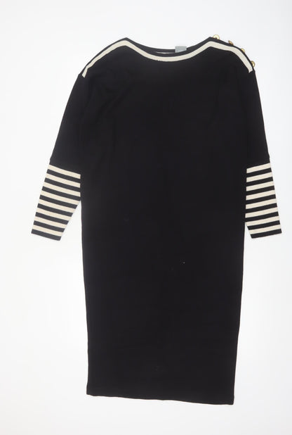 Liz Claiborne Women Black Petite S Striped Shift Knit Dress