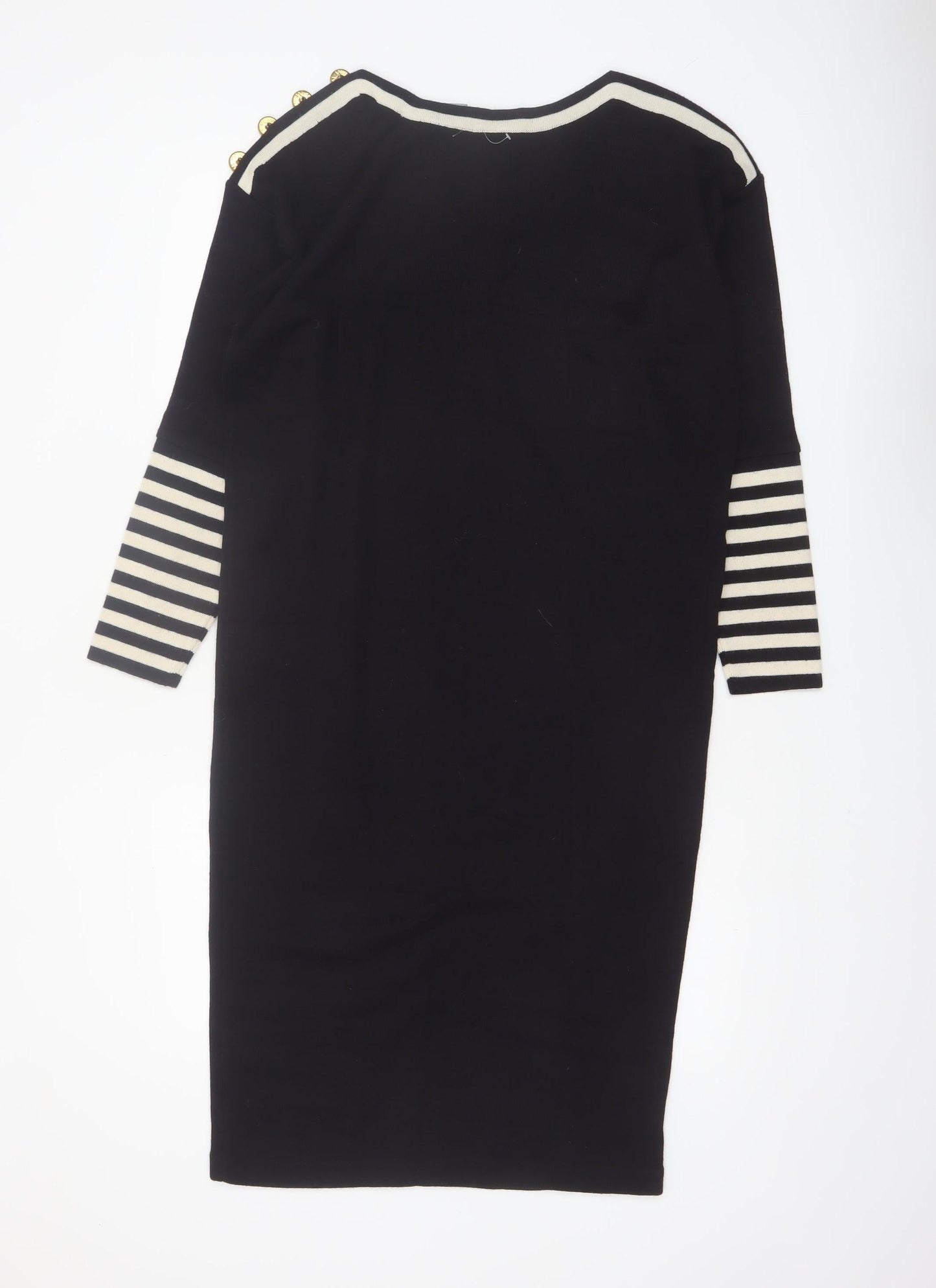 Liz Claiborne Women Black Petite S Striped Shift Knit Dress