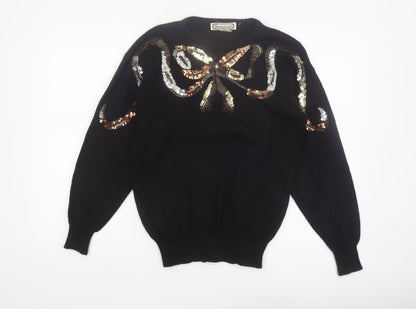 Sensations Womens Black Sequin Bow 80s Vintage Jumper M