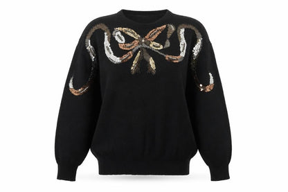 Sensations Womens Black Sequin Bow 80s Vintage Jumper M