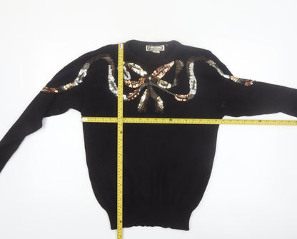 Sensations Womens Black Sequin Bow 80s Vintage Jumper M