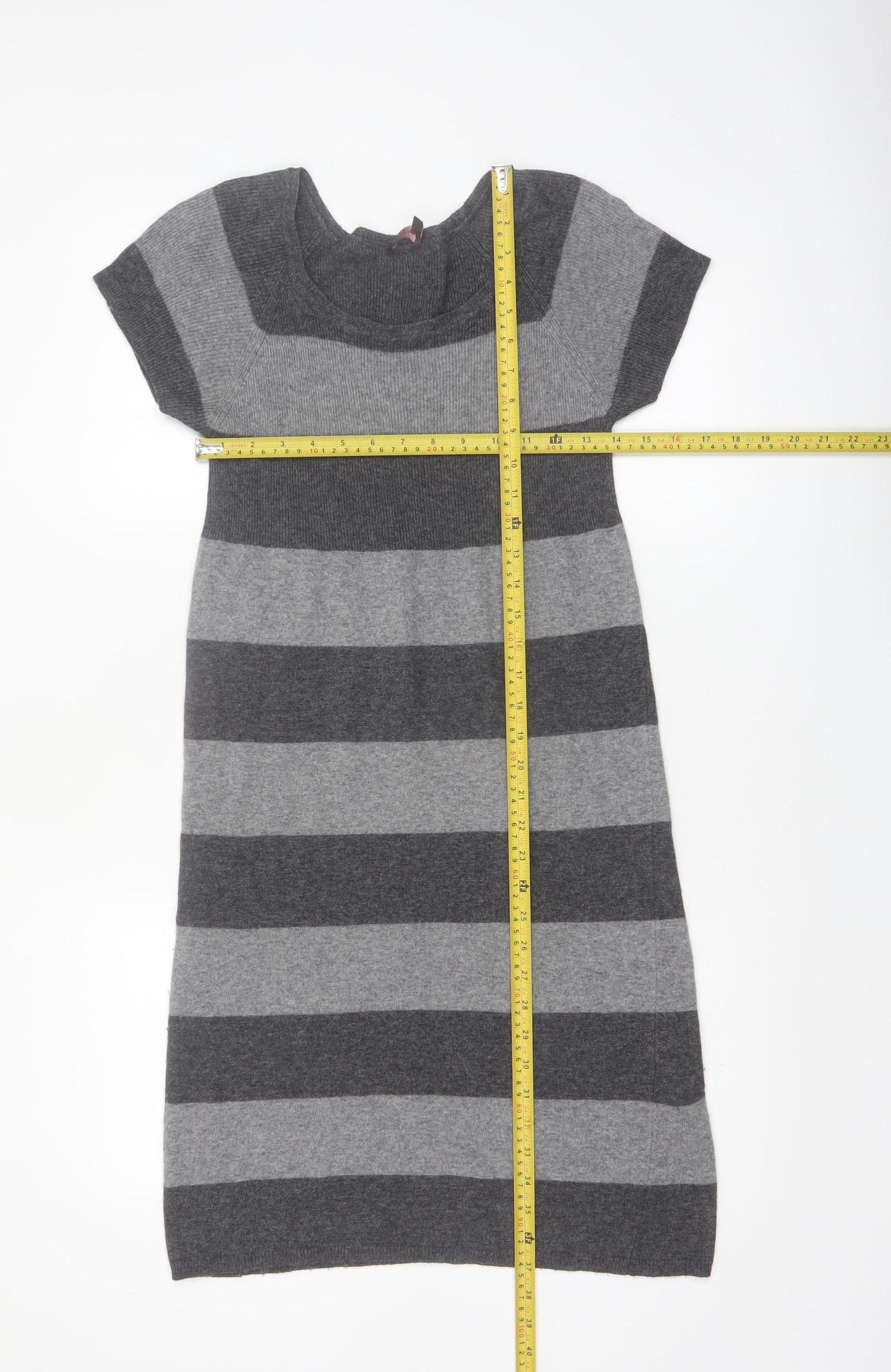 Phase Eight Women Grey Knit Striped Jumper Dress Size M