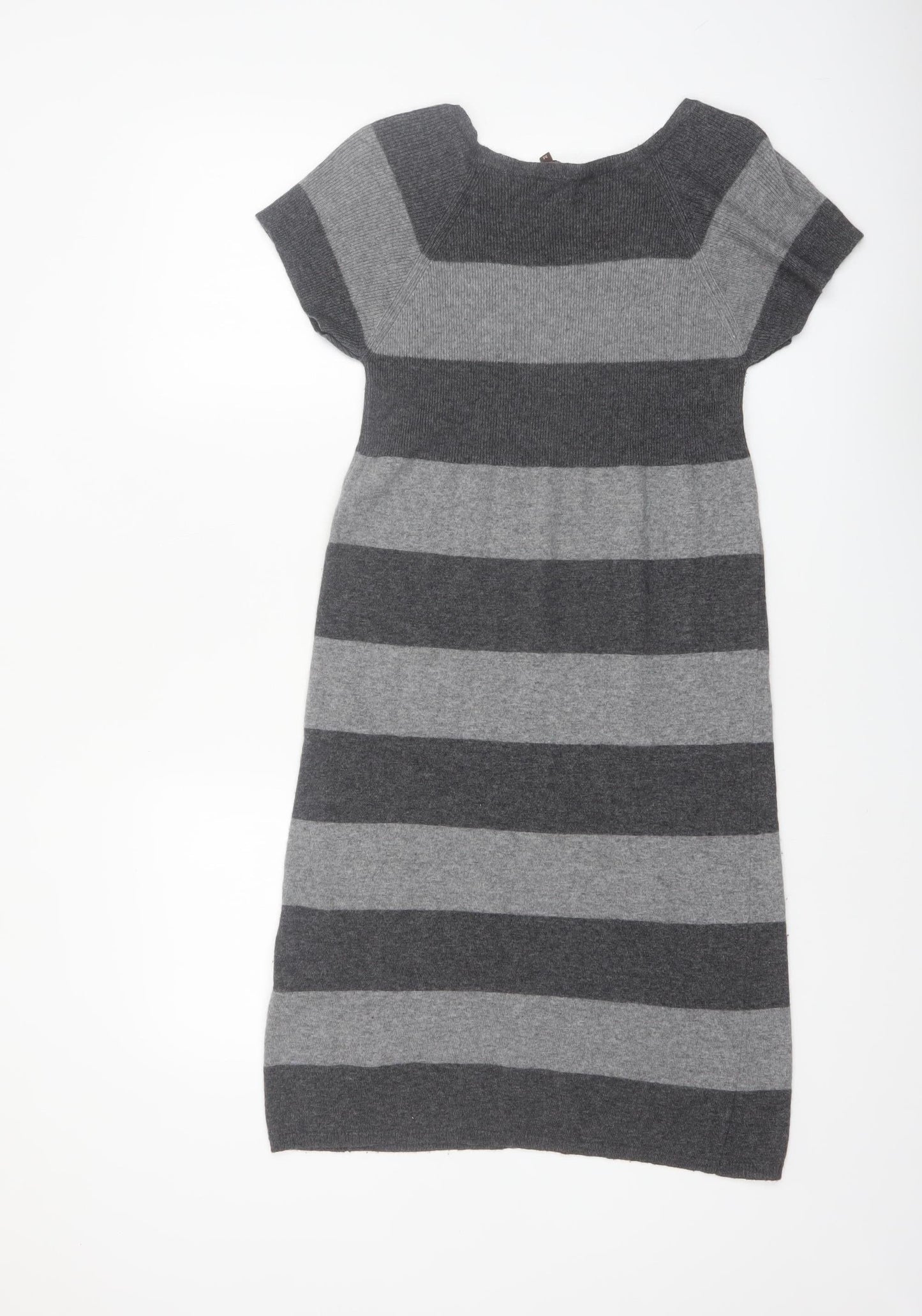 Phase Eight Women Grey Knit Striped Jumper Dress Size M