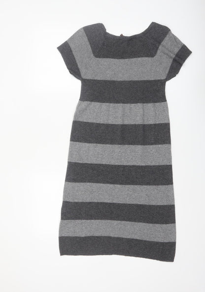 Phase Eight Women Grey Knit Striped Jumper Dress Size M