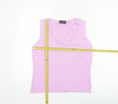 Principles Women Pink Beaded V-Neck Sleeveless Knit Tank Top Size 16