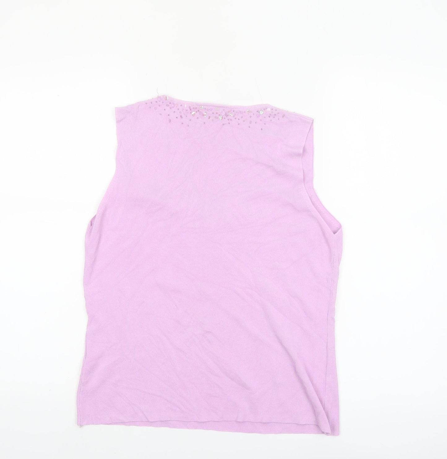 Principles Women Pink Beaded V-Neck Sleeveless Knit Tank Top Size 16
