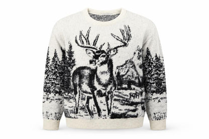 Pull&Bear Women Ivory Deer Graphic Knit Jumper Size 12