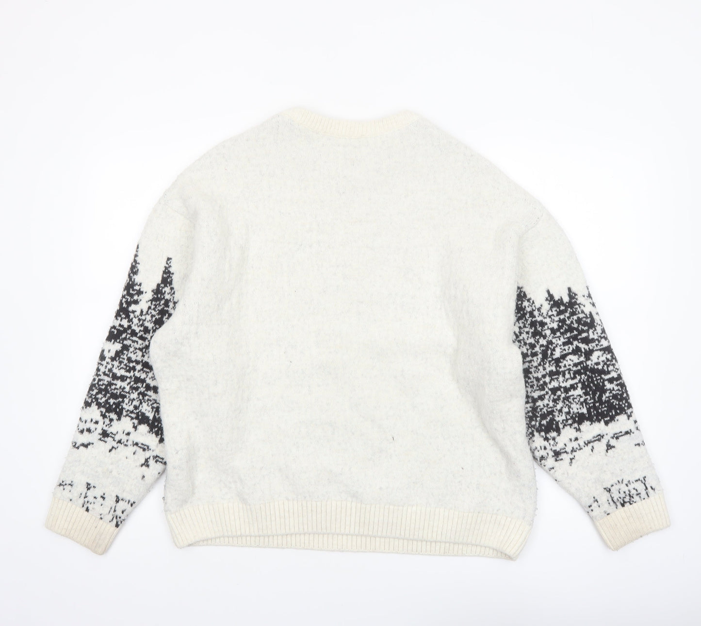 Pull&Bear Women Ivory Deer Graphic Knit Jumper Size 12