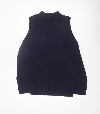 River Island Women's Blue Mock Neck Sleeveless Knit Vest M