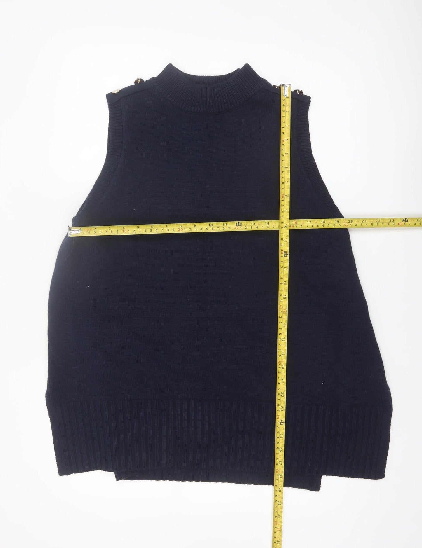 River Island Women's Blue Mock Neck Sleeveless Knit Vest M