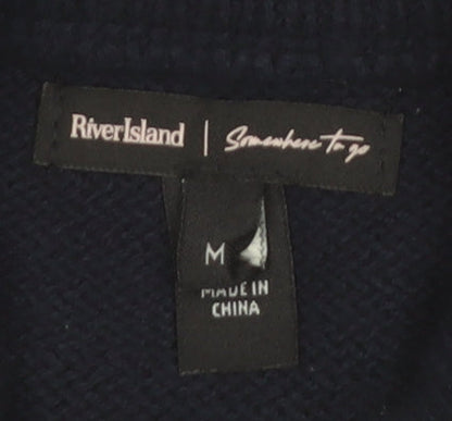 River Island Women's Blue Mock Neck Sleeveless Knit Vest M