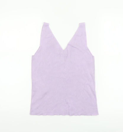 Jacqueline de Yong Women’s Purple V-Neck Sleeveless Knit Tank Top XL