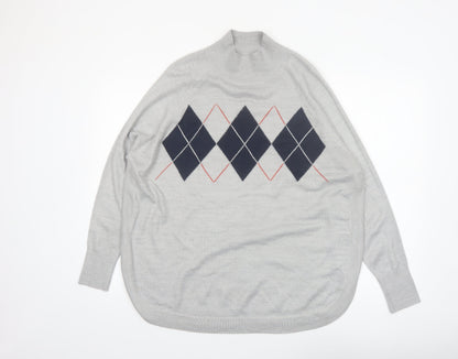 Marks and Spencer Women's Grey Argyle Mock Neck Knit Jumper Size M