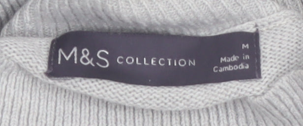 Marks and Spencer Women's Grey Argyle Mock Neck Knit Jumper Size M