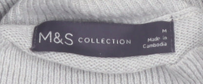 Marks and Spencer Women's Grey Argyle Mock Neck Knit Jumper Size M